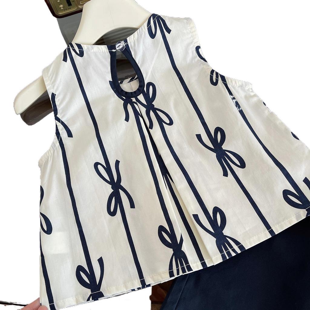 Girls' Summer 2025 Trendy Sleeveless Chinese Style Two-Piece Set