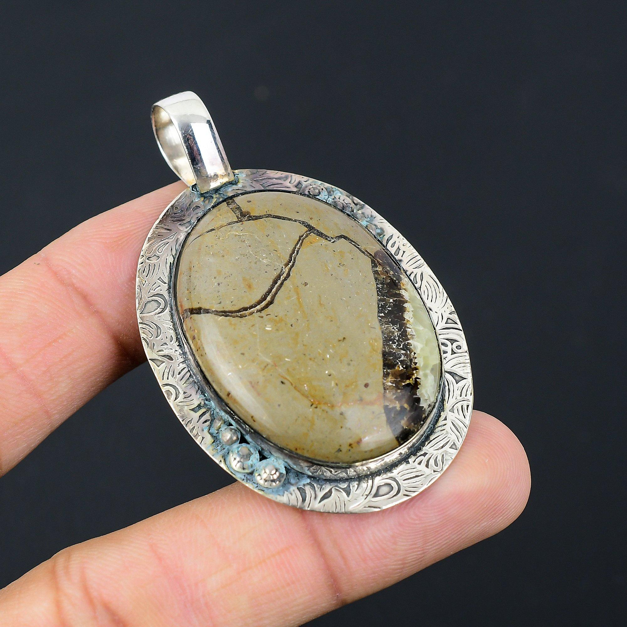 Mothers day Sale 925 Sterling Silver Natural Septarian Art Deco Sister Pendant