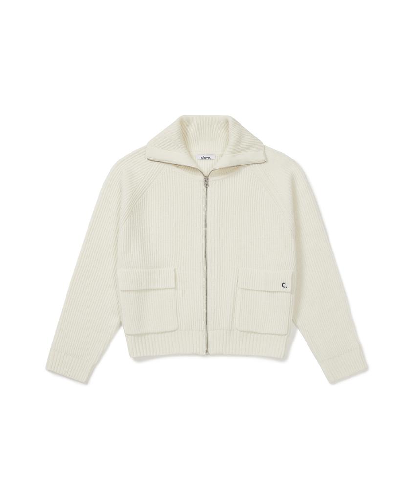 Clove [25Fw Clove] Full-Zip Knit Cardigan (Cream)