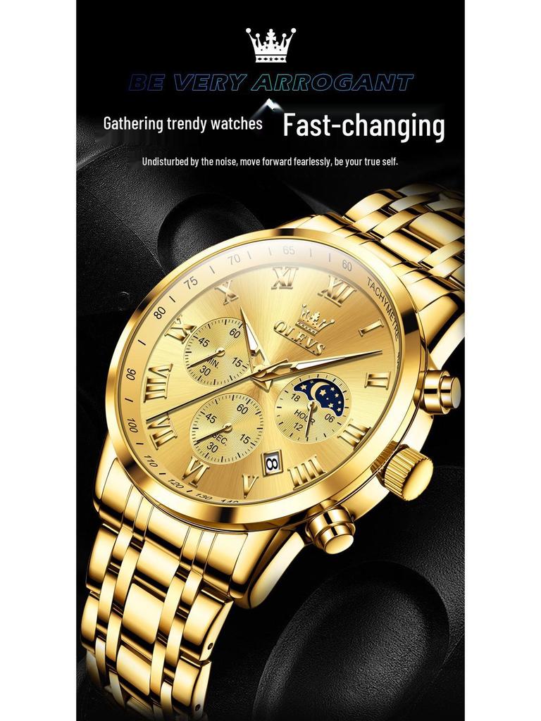 Wielofunkcyjny zegarek męski Oulishi: Luminous Calendar, Waterproof, Steel Band, Three-Eye, Six-Hand.