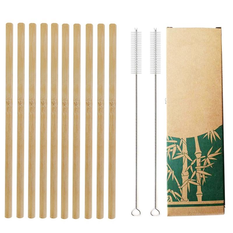 10Pcs/set 20cm Reusable Bamboo Straws Eco-friendly Bar Party Drinking Straw with Cleaning Brush Natural Bamboo Cocktail Straws