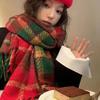 Korean version of wool plaid scarf women's winter new fashion versatile thickened warm student couple plush scarf men