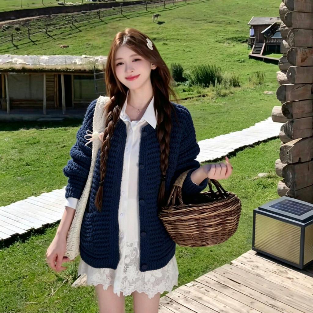 Women's Hollow Knit Cardigan - Gentle, Loose Fit for Autumn/Winter 2024