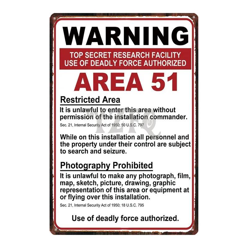 Area 51 Warninng No Trespassing  Retro Metal Sign  Wall kitchen  Home Art Vintage Decor Metal Poster 30X20CM DU-2853