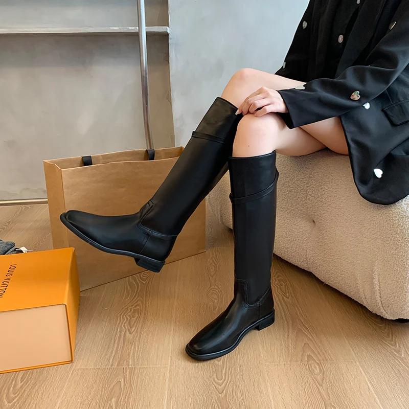 Designer Women Knee High Boots Fashion Large Cylinder Circumference Shoes Autumn Winter Low Heel Ladies Knight Long Booties