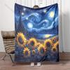 Oil Painting Sunflower Starry Sky Blanket Warm Soft Fluffy Kids Adult Luxury Gifts for Sofa Bed Home Outdoor Travel Camping