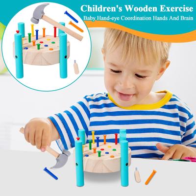 Kinder Holz Bewegungs Baby Hand-Auge-Koordination Hände Und Gehirn Kindergarten Früherziehung Runde Nägel Hämmer Tisch Lernspielzeug