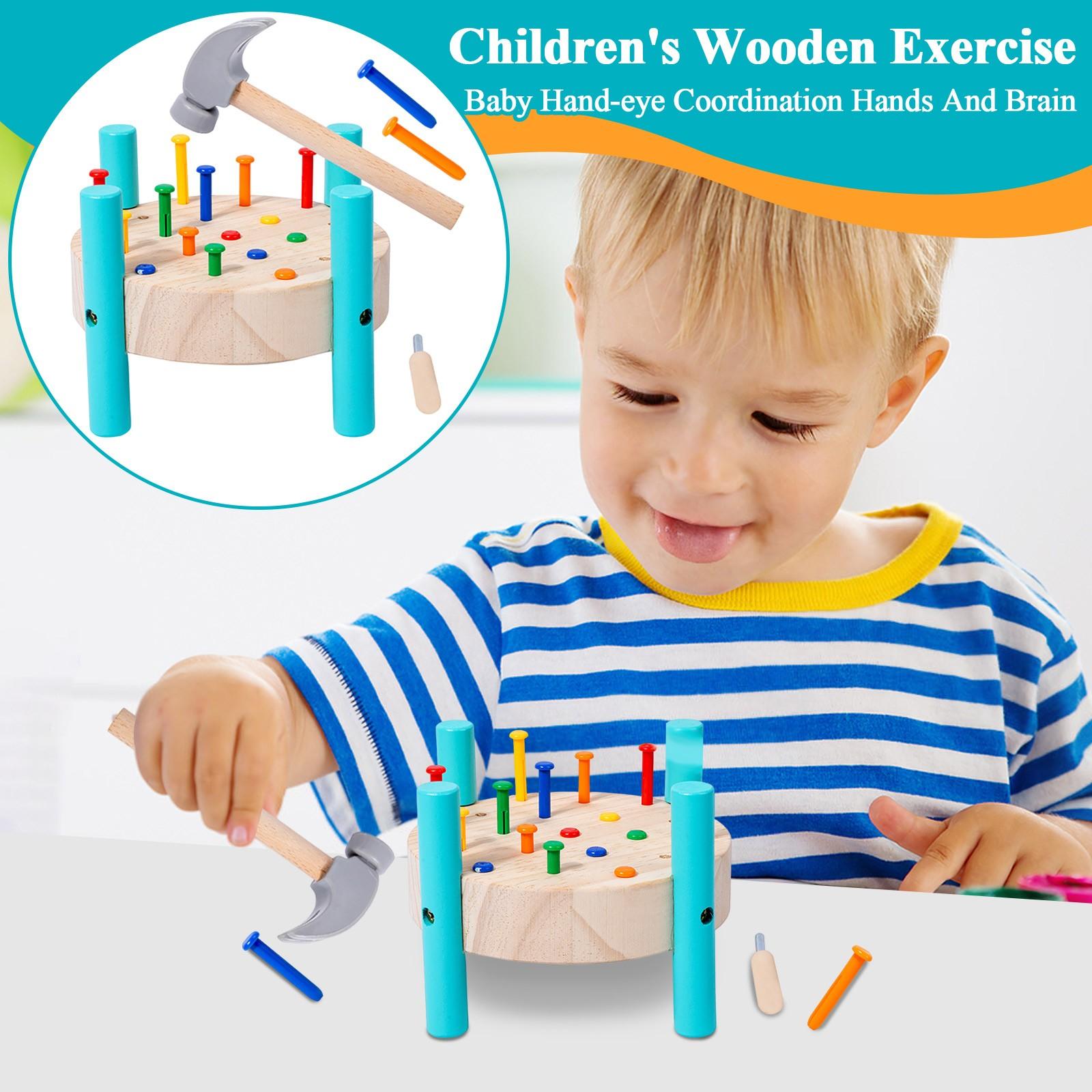 

Children s Wooden Exercise Baby Hand-eye Coordination Hands And Brain Kindergarten Early Education Round Nail Hammering Table Educational Toy One Size