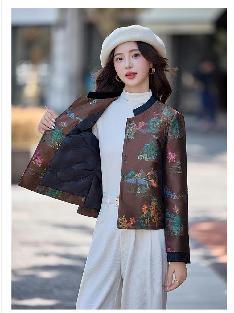 Women's New Chinese Style Jacquard Down Jacket & Wide-Leg Pants Set