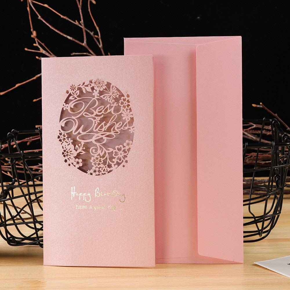 Moin Moin Message Birthday Shadow Eiffel Card Envelope Set of 8 Cards, Greetings, Paper-Cut Silhouettes, Pink, Blue, Yellow, Colorful, Flowers, Large,