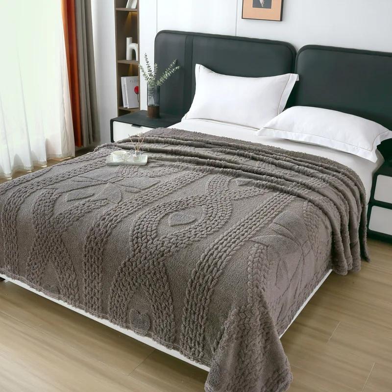 Double Sided Luxury Jacquard Fleece Blanket Extra Thick Warm Office Nap Blanket Solid Color Blanket for Home Travel