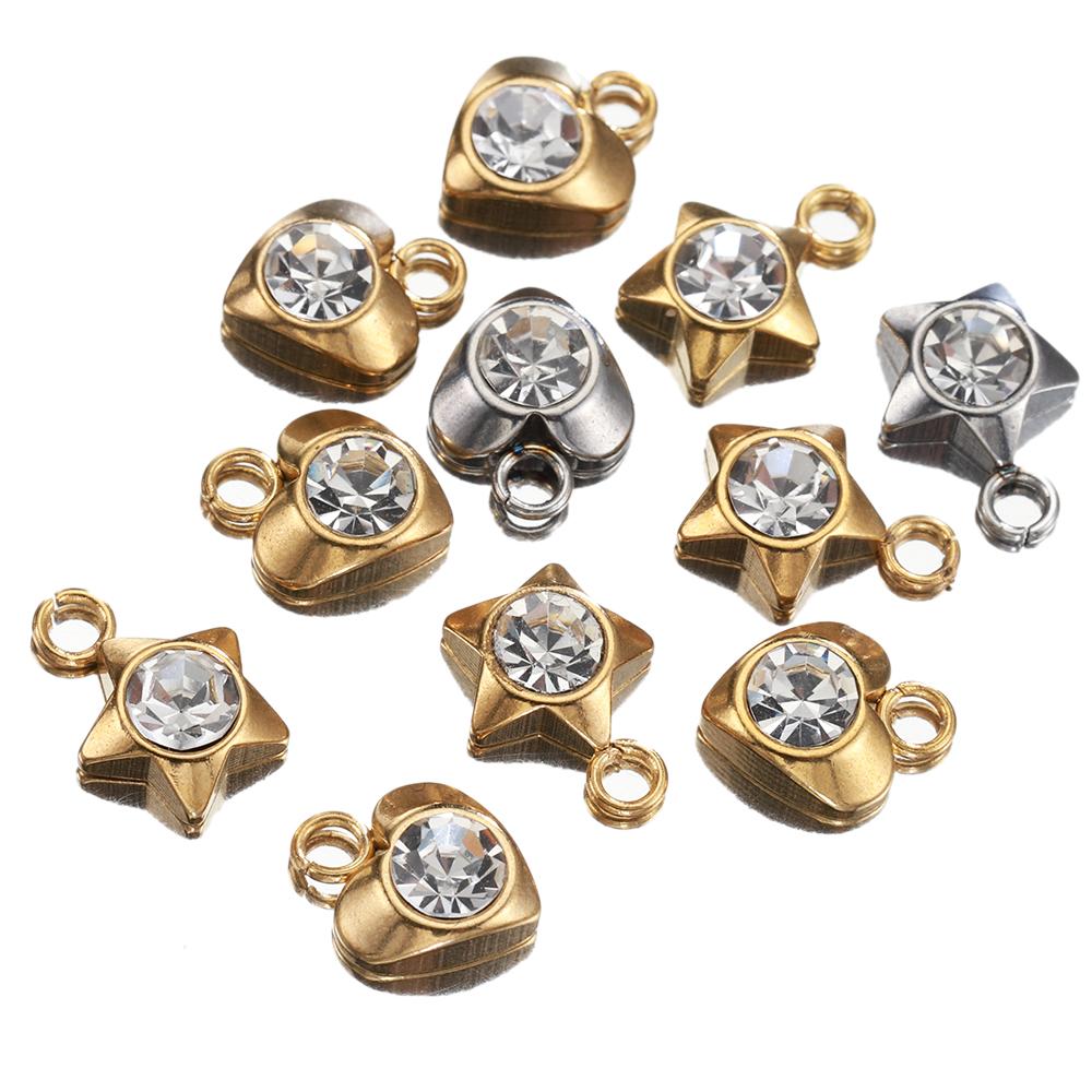 20pcs Stainless Steel Rhinestone Love Hearts Charms Pendants for Earrings Necklace Bracelet DIY Jewelry Making Accessories