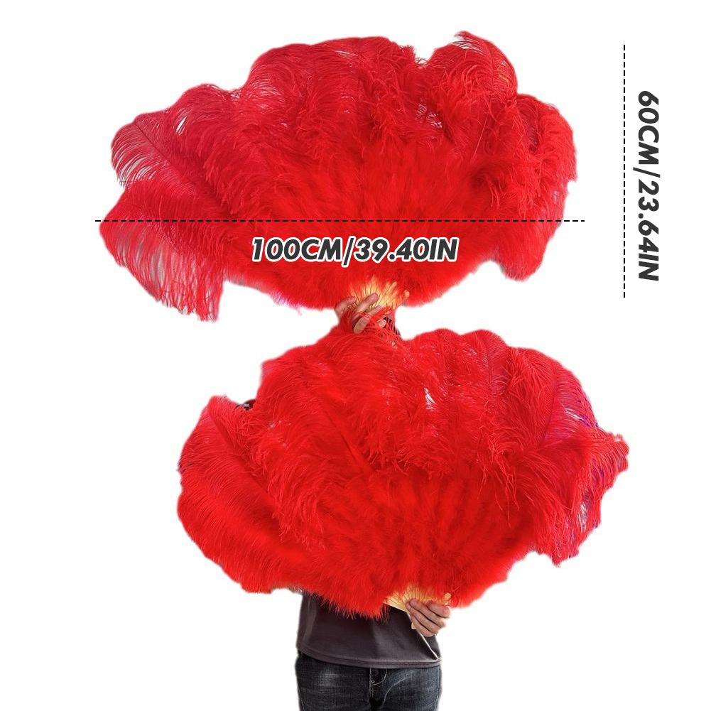 White Natural Ostrich Feather Fan Hand Held Dance Folding Big Plumes Fans Performance Dance Party Stage Carnival Show Props Long