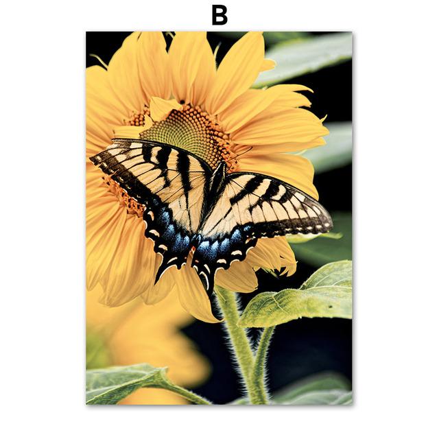 Sunflower Butterfly Mountain Lake Flowers Wall Art Canvas Painting Nordic Posters And Prints Wall Pictures For Living Room Decor