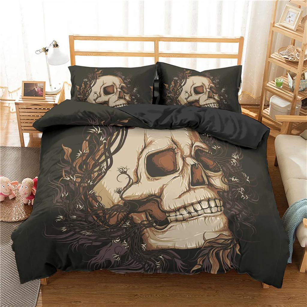 Skull Floral Skull Duvet Cover Full Size Gothic Skull Rose Bones Skeleton For Kids Women Men Red Black For Bedroom Decorations