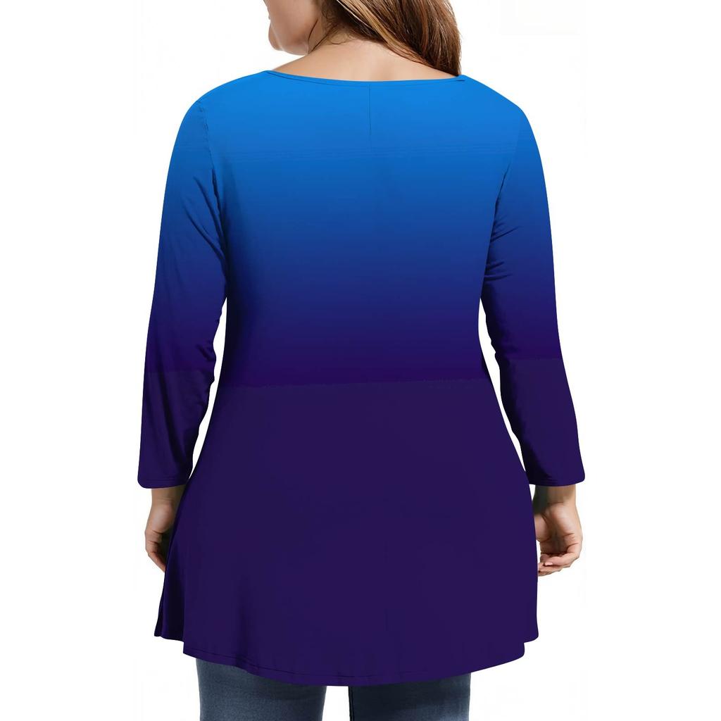 Damenmode Lässiges Print-T-Shirt mit Rundhalsausschnitt und 3/4-Ärmeln