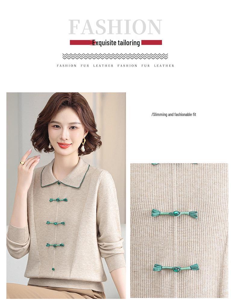 Elegant Autumn Knit Top & Sweater Set for Middle-Aged and Elderly Women