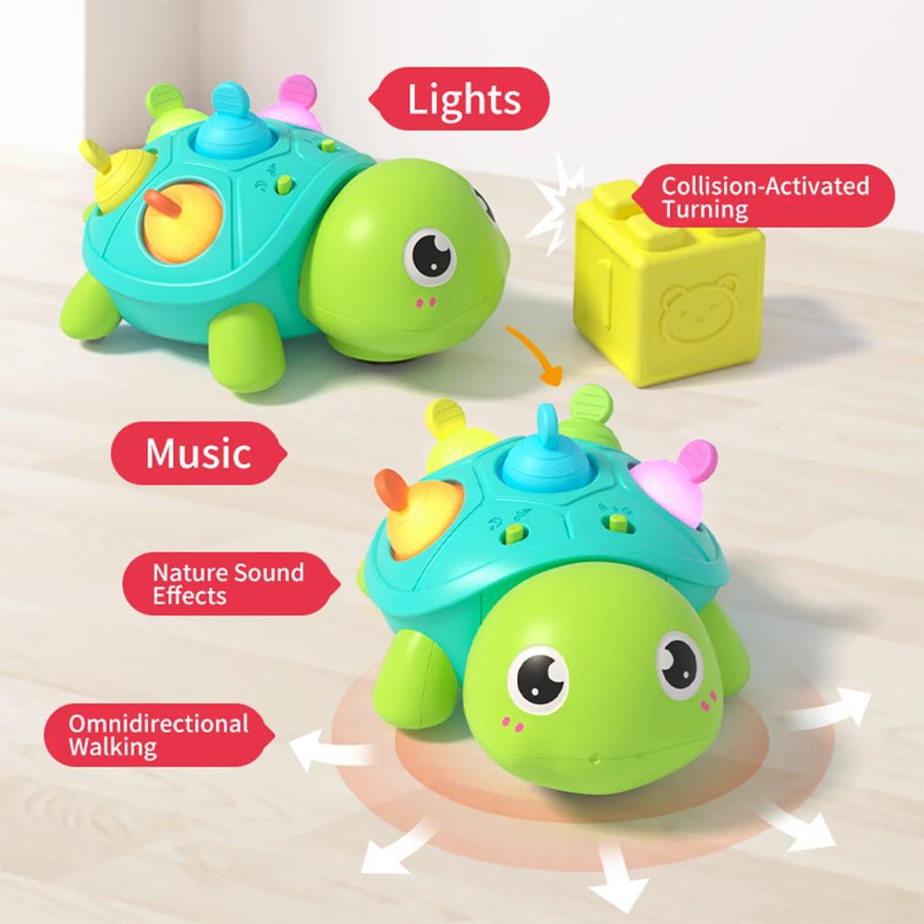 Non-Toxic Musical Turtle Crawling Toy Tummy Time Educational Sensory Toy With Light Automatic Sensing Walking Turtle Interactive Game Toy