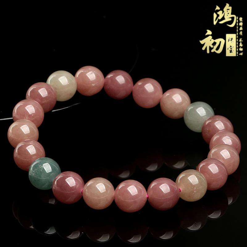 Hongchu Crystal  Natural Milkshake Tourmaline Bracelet Fashionable Old Mine Watermelon Pink Tourmaline Jade Bracelet