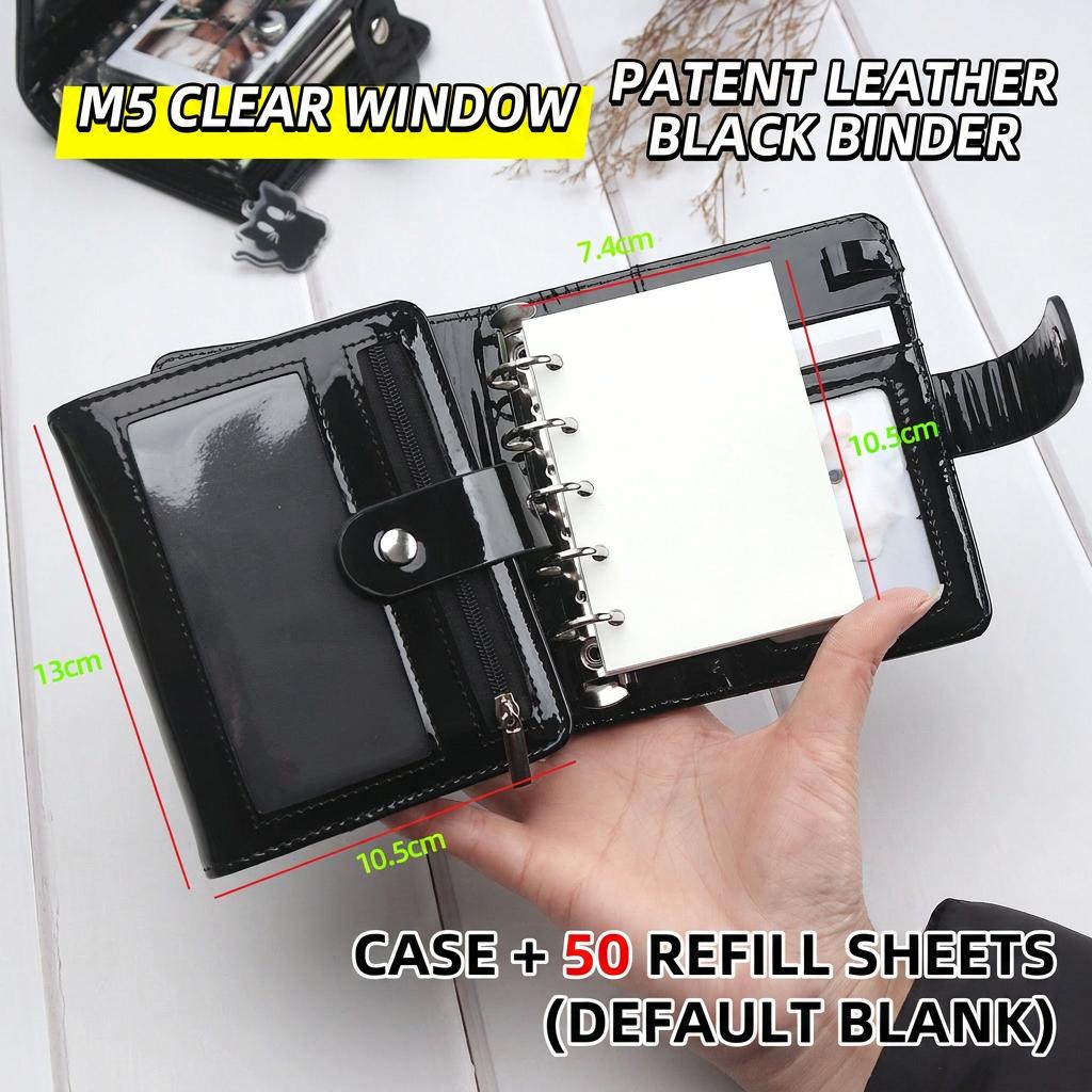 M5 Size Loose Leaf Notebook Leather Cover with Clear Window Zipper Pocket Journal for Daily Schedule Planning Scrapbooking