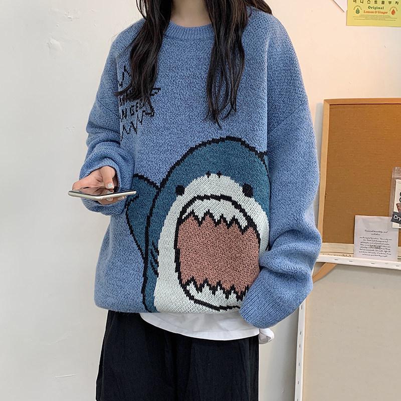 French Couple Niche Design Cute Cartoon Pullover Sweater - Women's Loose Autumn/Winter Outerwear