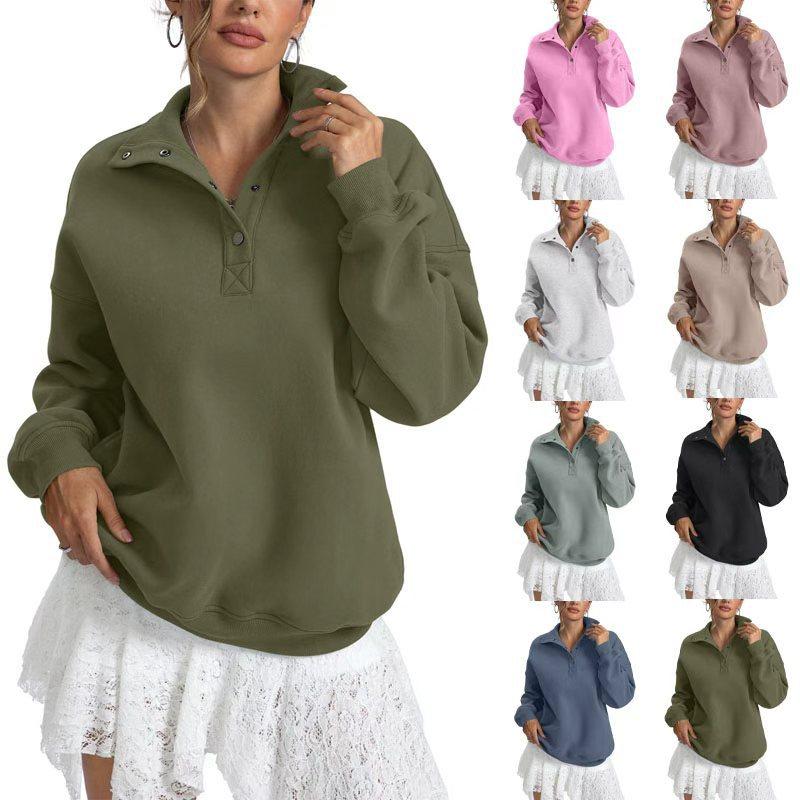 Autumn and winter new long-sleeved button-up sweater fashionable casual women's fleece sweatshirt