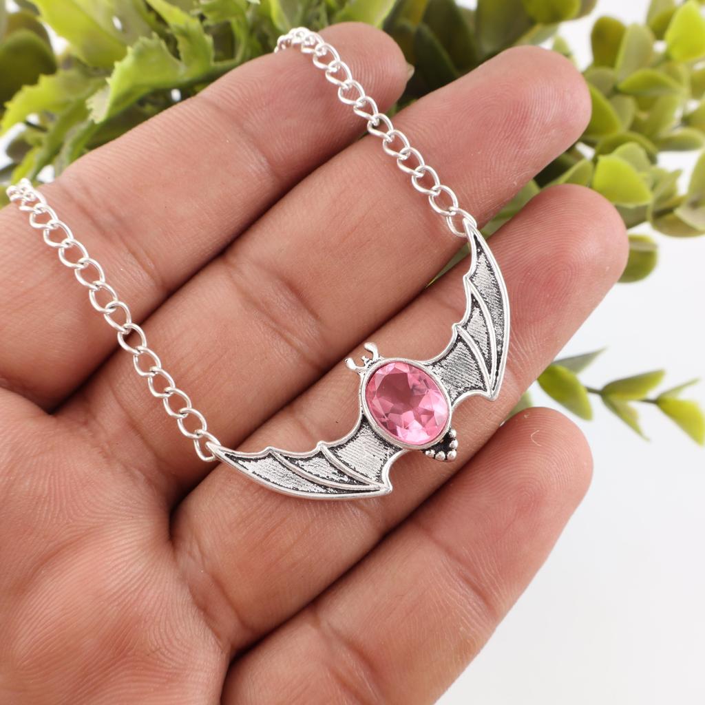Schmuck mit rosa Turmalin-Edelstein, Anhänger aus 925er Sterlingsilber, Handgefertigter wunderschöner Schmuck, Designer-Anhänger Geschenk für Frauen