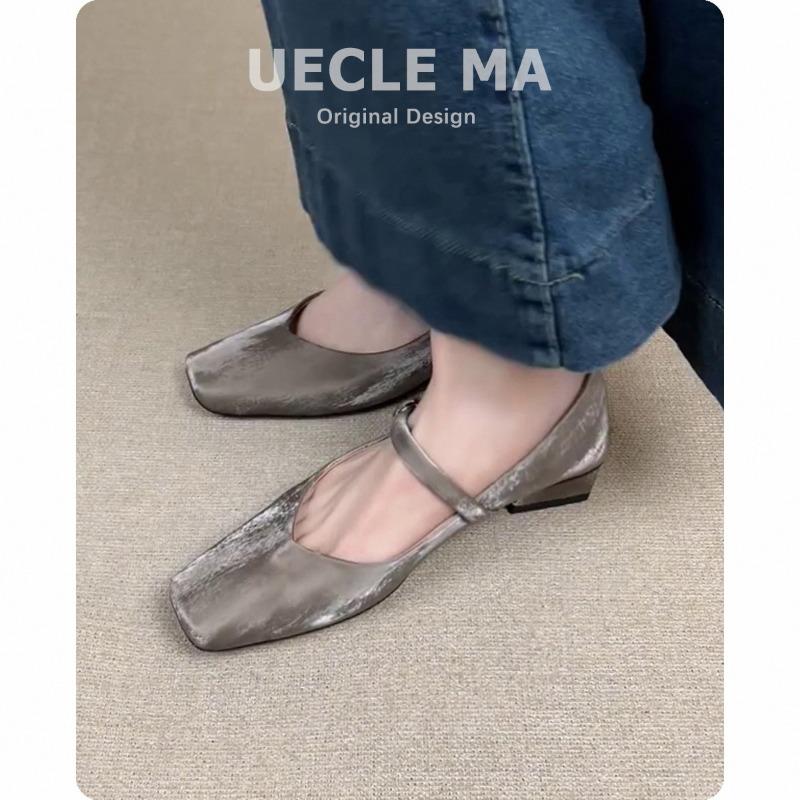 Super soft lamb pattern~ single shoes women's square head is beautiful low-heeled ballet shoes retro one-word buckle Mary Jane shoes