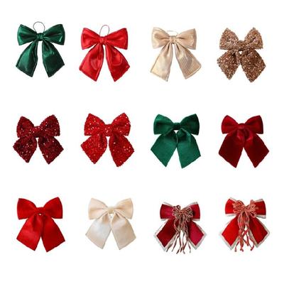 Velvety Bows Shape Ornament For Holiday Tree Decoration Decorative Accent Christmas Hanging Wreath Bowknot