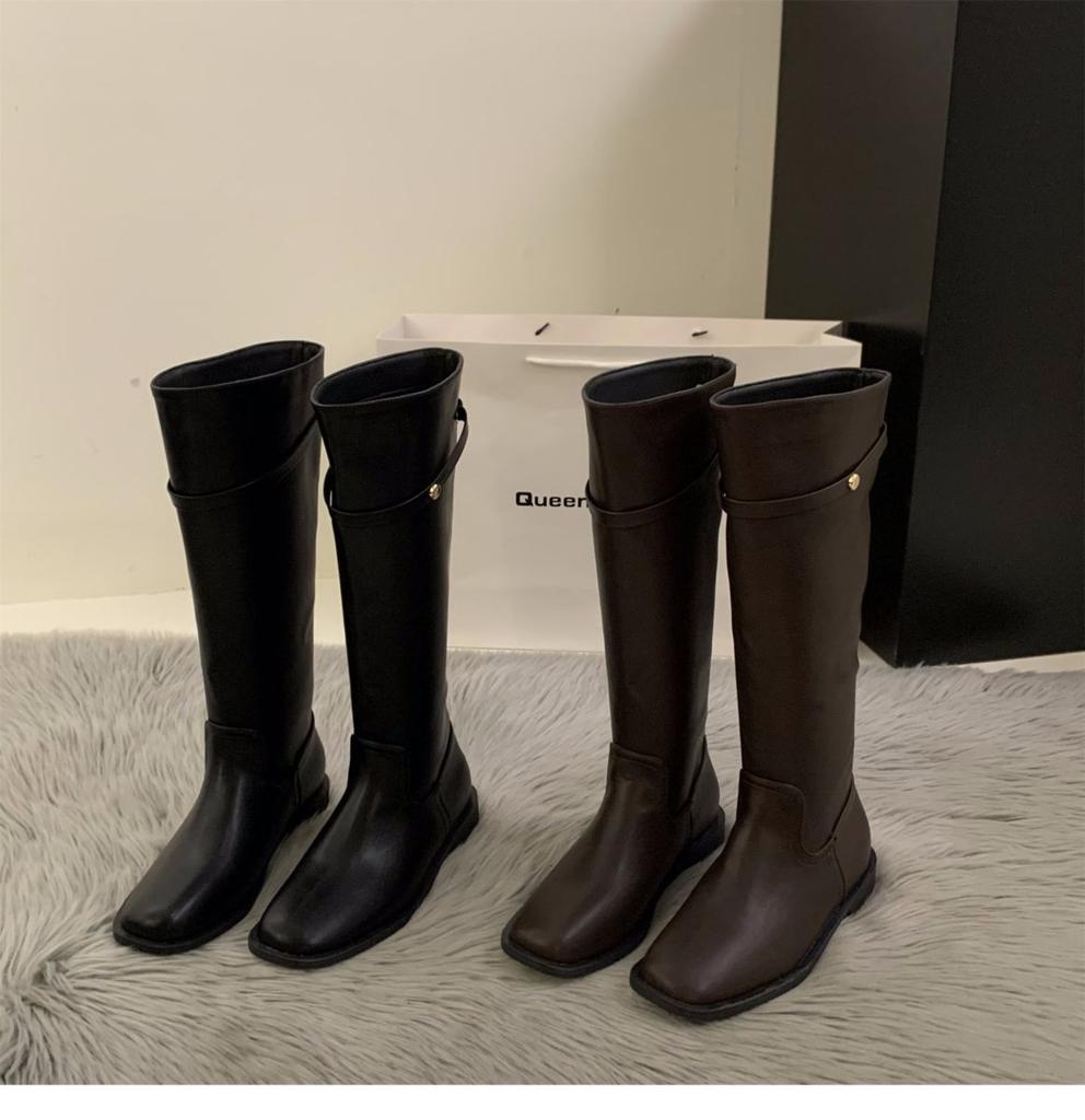 Thick Heel Korean Version Straight Boots Women's Shoes 2025 New Autumn and Winter Black Locomotive Boots Medium Tube Knight Boots