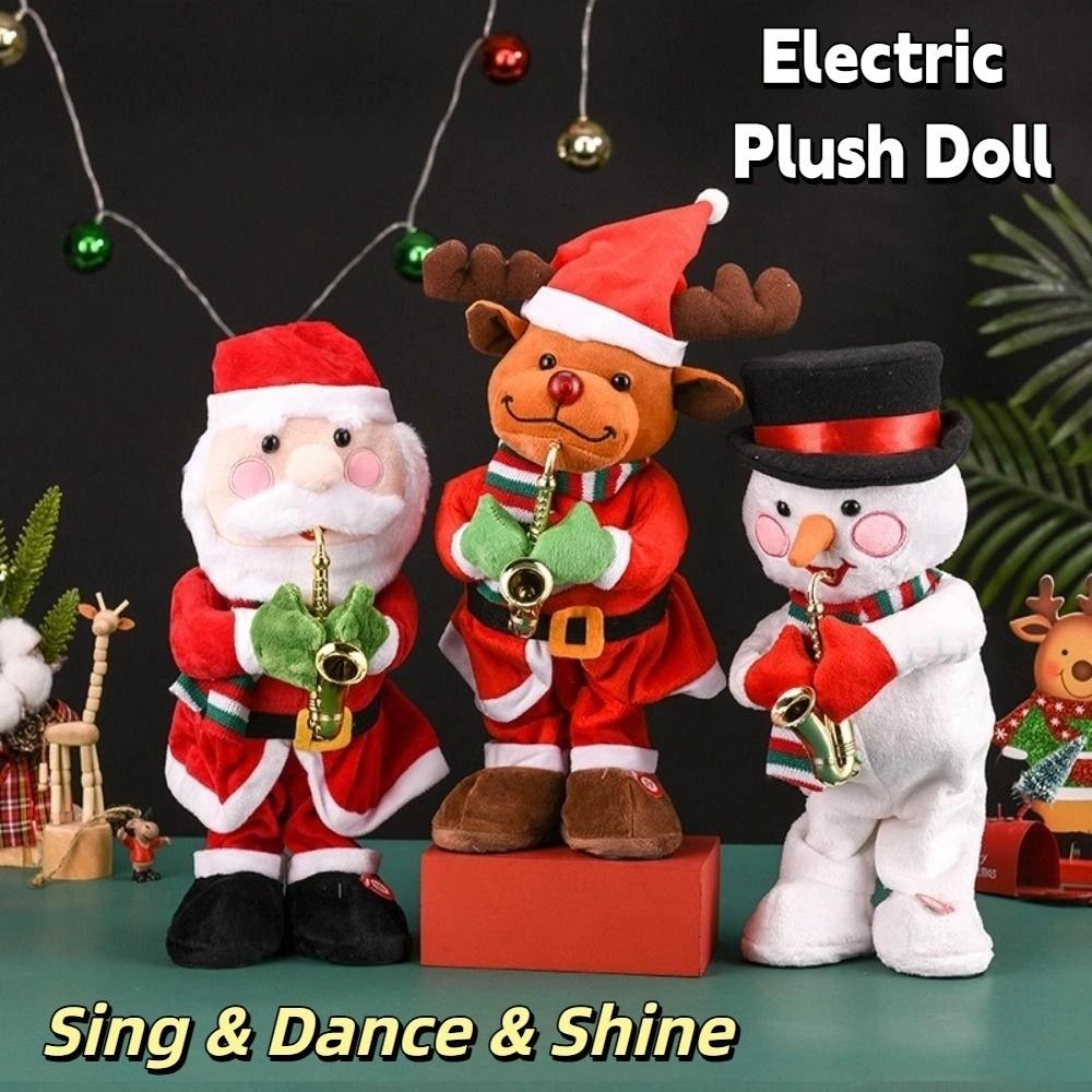 Santa Claus Electric Plush Doll Snowman Elk Dancing Singing Stuffed Toys  Home Decor