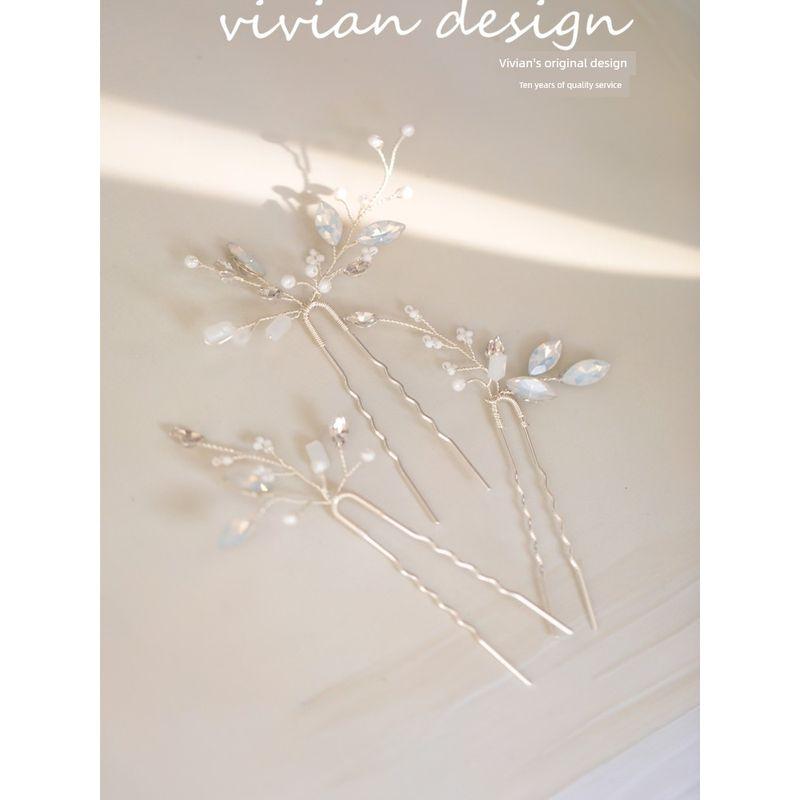 Copper Wire Handmade Beaded Sparkling Hairpin Accessories with Opal, Simple European and American Style Hair Flower for Outdoor Weddings