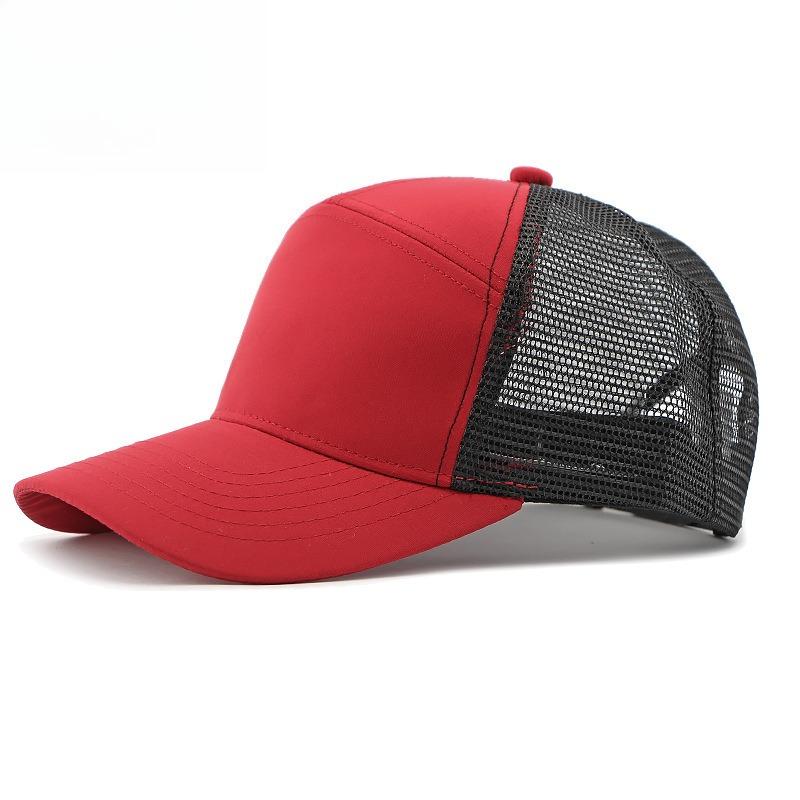 Unisex Colorblock 7-Panel Trucker Hat Structured Mesh Back Baseball Cap Breathable Sun Protection Outdoor Sports Snapback Cap