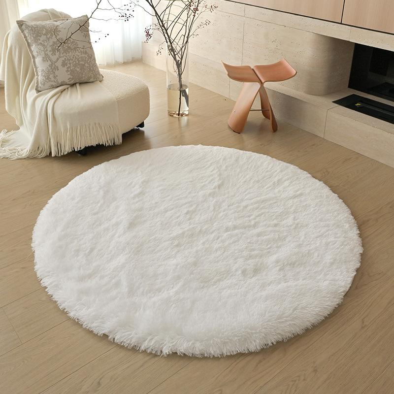 Checkerboard Round Fluffy Shaggy Rug Soft Long Pile Carpet for Bedroom Living Room Plaid Area Rug Kids Room Circular Mat