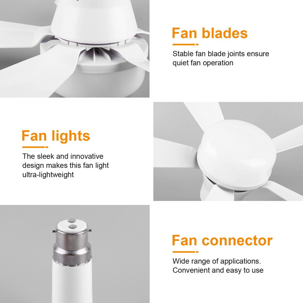 Socket Fan Light with Remote Socket Ceiling Fan Adjustable Wind Speed LED Light Fan Dimmable Timing Wireless Fan for Home Office