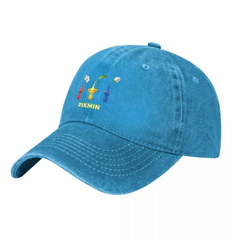 PIKMIN Embroidered Washed Cotton Baseball Cap Classic Adjustable Hat with Colorful Characters for Casual Outdoor