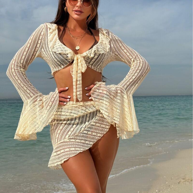 Sexy Lace Mesh Swimsuit Set Bikini Women Swimming Beach Vacation Pool Wear
