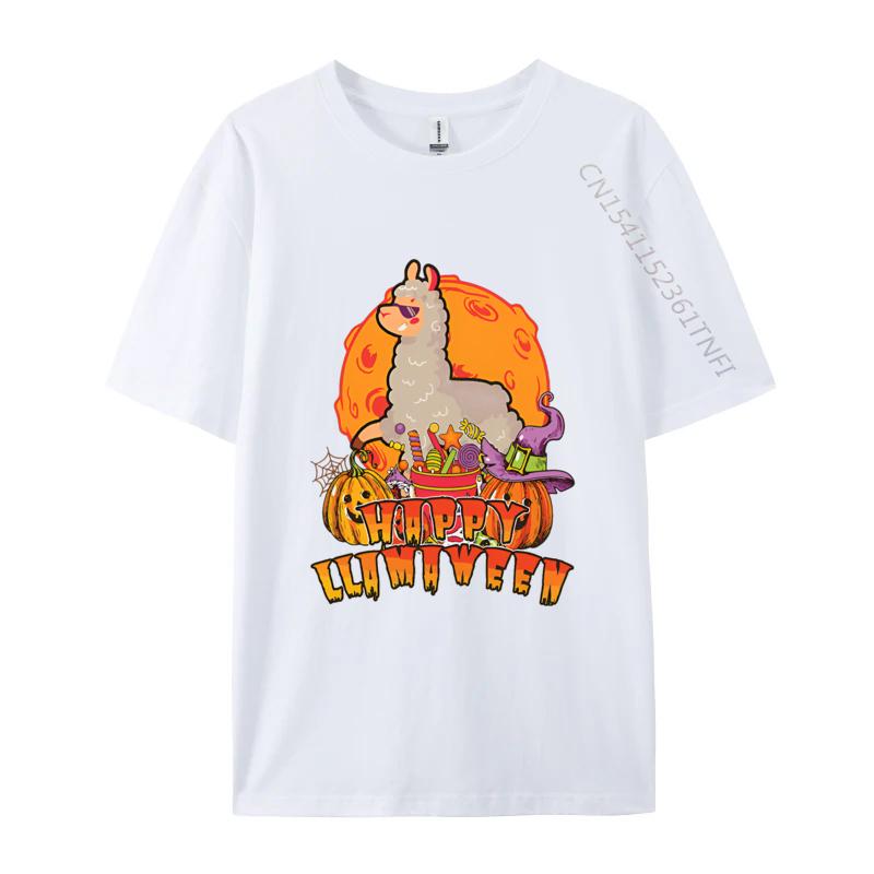 Mens Fashion Tshirt Happy Llamaween Llama Halloween Llama T Shirts Crew Neck All Cotton T Shirt 3D Print S