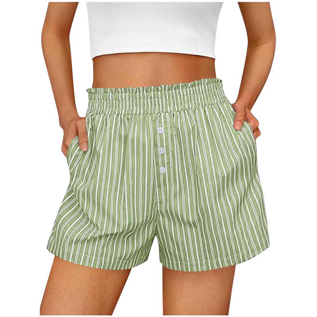 Shorts For Women Striped Button Casual Summer Loose Pocket Shorts