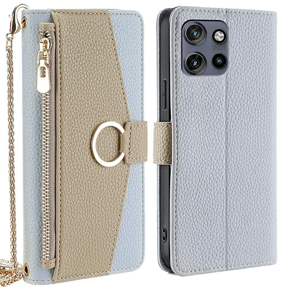 For Motorola Edge 50 Neo 5G Case Mirror Wallet Leather Phone Cover with Chain Shoulder Strap