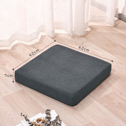 Baibu Home Μαξιλάρι Zabuton, Χαμηλής Επαναφοράς + Υψηλής Επαναφοράς, Χοντρό, 7εκ., Μαξιλάρι Καρέκλας, Μαξιλάρι Δαπέδου, Διπλής Στρώσης Κατασκευή, 42εκ., Τετράγωνο, Σκούρο Γκρι