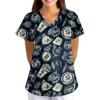 Women's Oktoberfest Print V-Neck Short Sleeve Scrub Top with Pockets, Loose Fit