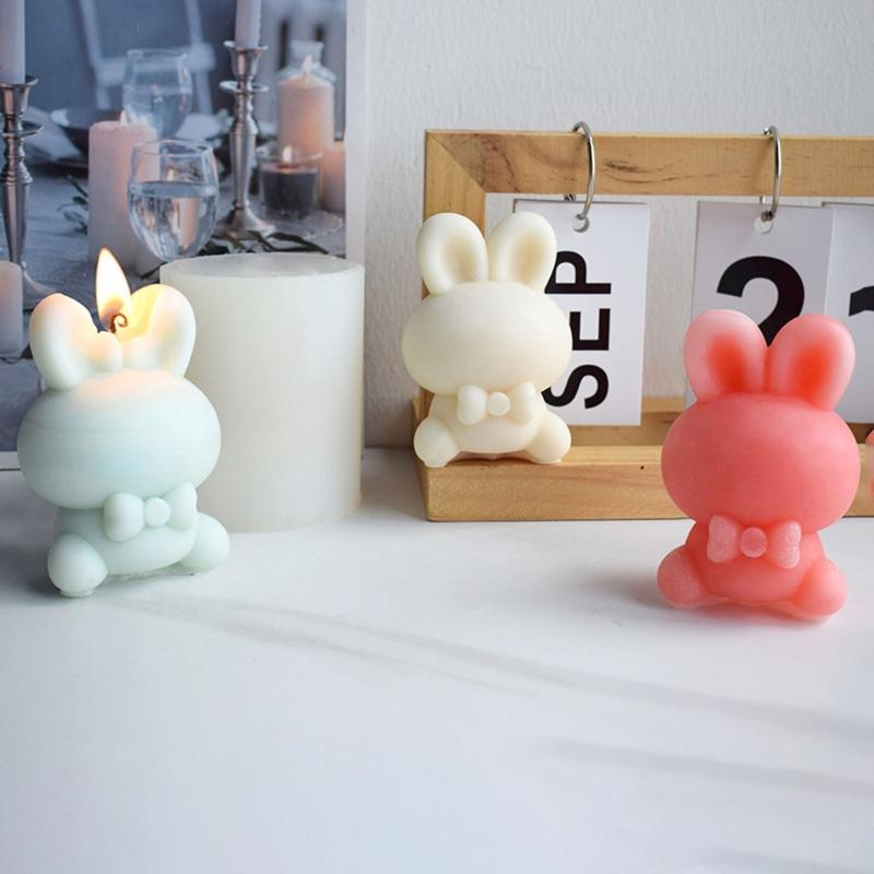 3D Easter Bunny Candle Mold Handmade Craft Gypsum Fondant Cake Decoration DIY Silicone Clay Soap Mould for Candle Making