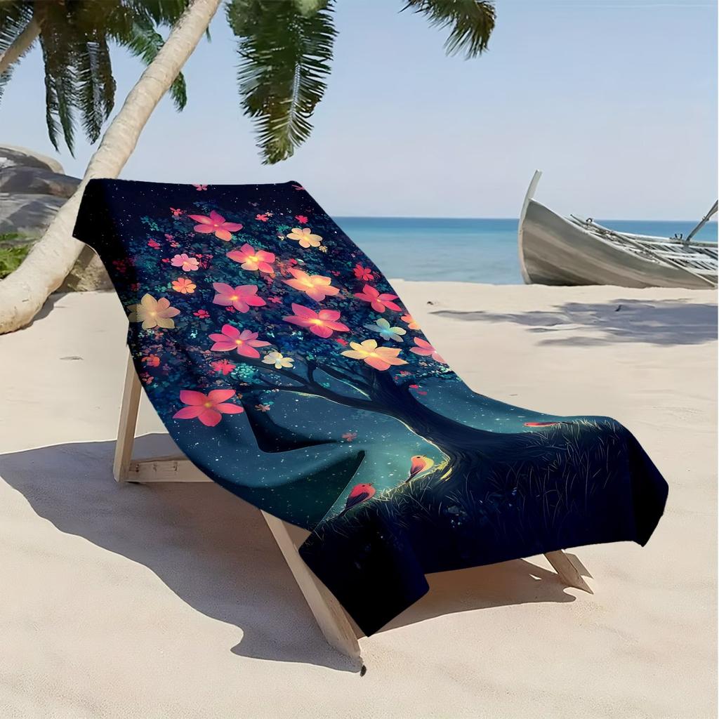 Dreamy forest with floral patterns polyester microfiber beach towel is highly absorbent, suitable for swimming and beach outings