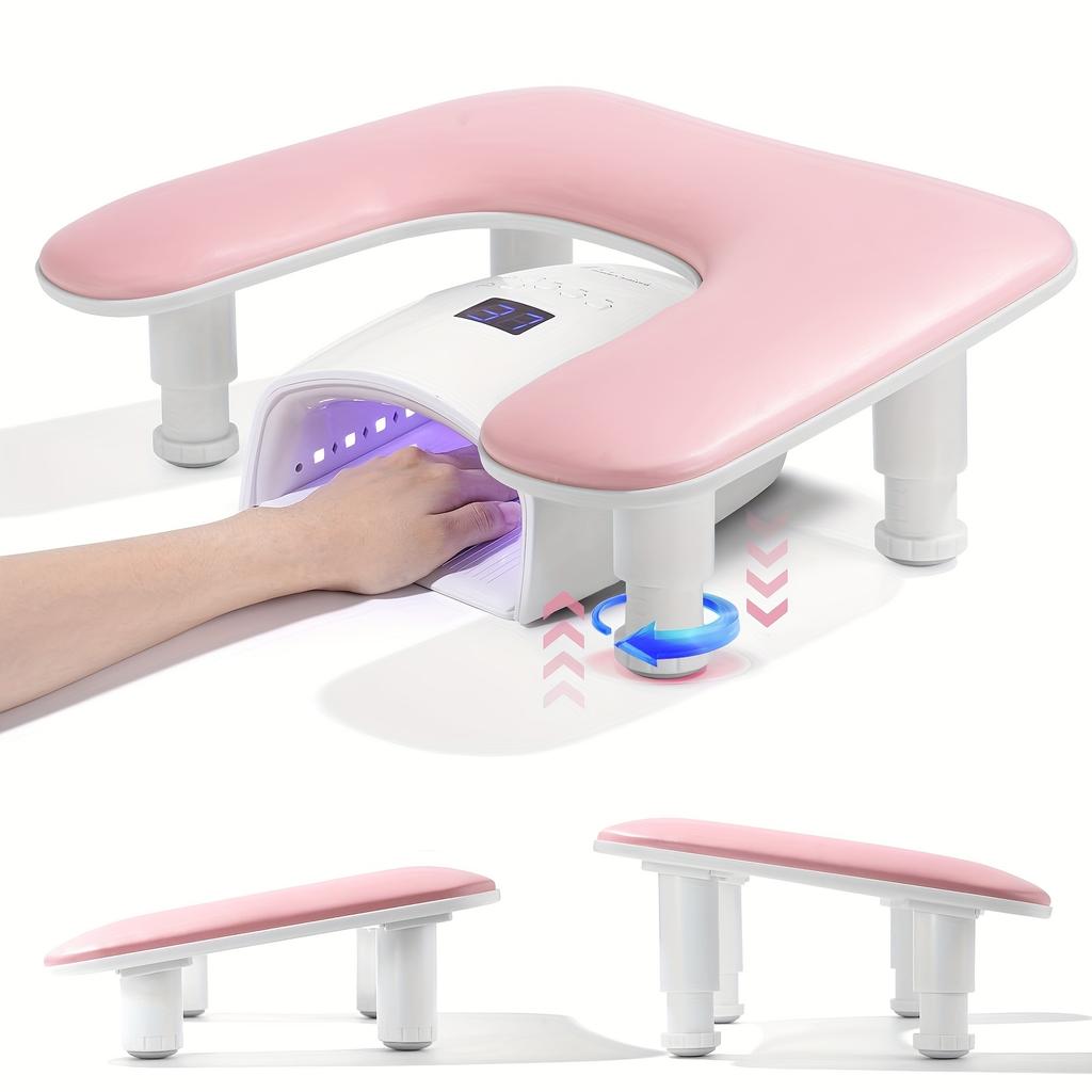 Justerbar höjd U-formad manikyristarmstöd, utrustad med ergonomiskt mikrofiberarmstöd - formaldehydfritt, rosa handstöd