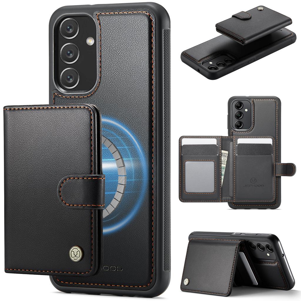 For Samsung Galaxy A34 5G Case JEEHOOD J09 RFID Blocking Card Holder Leather Back Phone Cover Magnetic Case