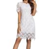 2026 Summer Women's Solid Color Lace A-Line Dress, Short Sleeve, Round Neck