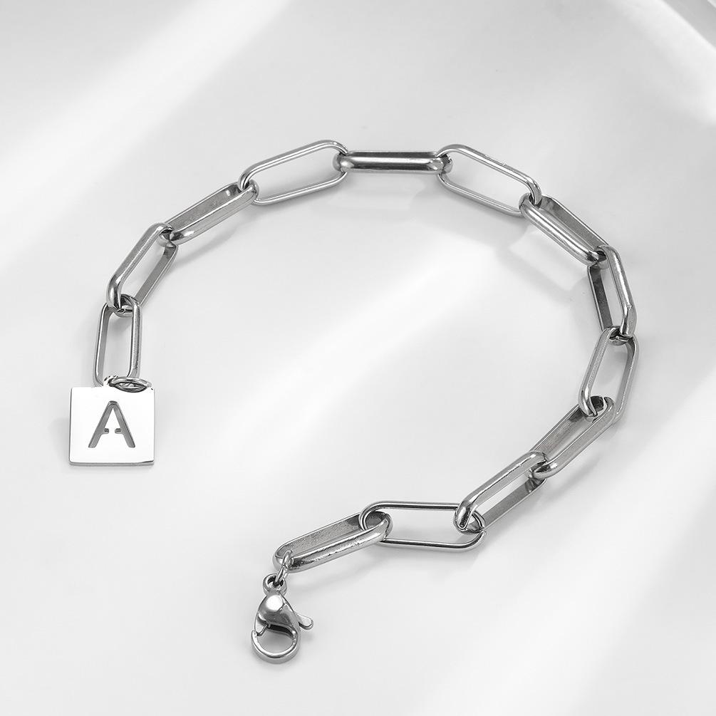 Minimalist Letter Titanium Steel Bracelet with Initials Stainless Steel Bracelet