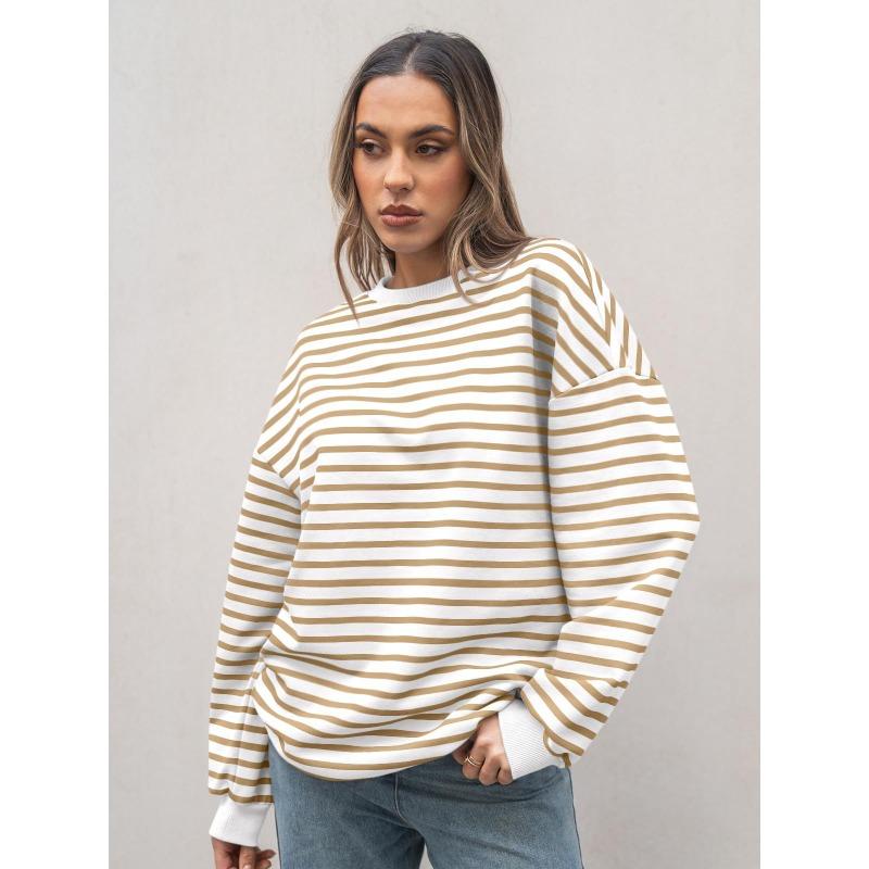 Spring Autumn Women's Plus Size Sweatshirt Striped Long Sleeve Round Neck Oversized Sweatshirt Y2K Sweatshirt