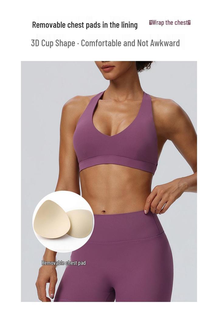 Women's Breathable Quick-Dry Halter Sports Bra with Chest Pads for Yoga and Fitness